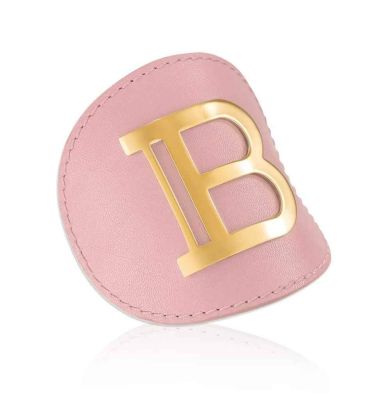 Balmain Hair Couture Заколка-автомат для волос кожаная розовая с золотым логотипом Genuine Pink Leather Hair Clip Golden logo Vintage